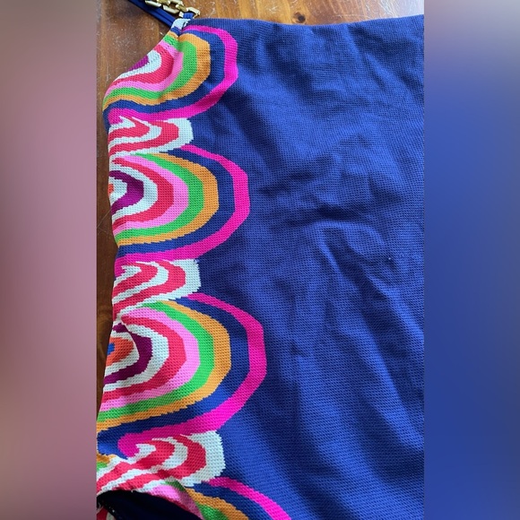 Trina Turk Navy Blue Rainbow Swirl One Piece Swimsuit High Waisted 80s Style; 14 - Picture 2 of 9